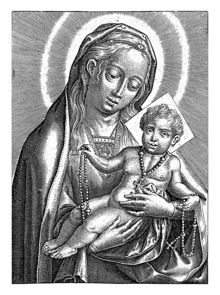 玛丽与孩子 米歇尔 洛乔姆 1611 1647年 玛丽与基督的孩子 这孩子双手拿着念珠 脖子上戴着一个 — 图库照片#