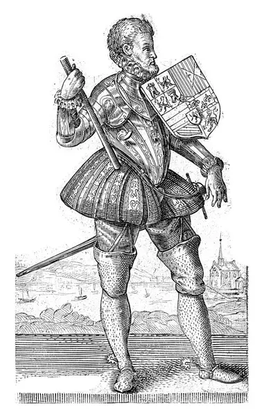 西班牙国王菲利普二世的画像西班牙国王菲利普二世的画像 1620年西班牙国王菲利普二世的画像 穿着盔甲站在那里 肩上披着臂章 手里拿着指挥棒 免版税图库照片