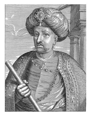 Orcan Persarum Rex 'in portresi, Cornelis Meyssens, 1650 - 1670 Orcan Persarum Rex' in portresi, elinde bir komutan asası ve kafasında bir sarıkla.