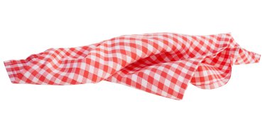  Beyaz arkaplanda kırmızı kareli masa örtüsü izole edildi