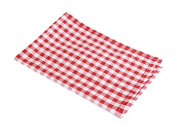 Beyaz arkaplanda izole edilmiş puantiyeli mutfak havlusu.
