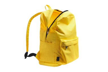 Sarı sırt çantası yan görünümü beyaz arkaplanda izole edildi