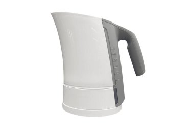 Elektrik ısıtıcısı beyaz arka planda izole edilmiş. Metal elektrikli su ısıtıcısı izole edildi. Modern su ısıtıcısı