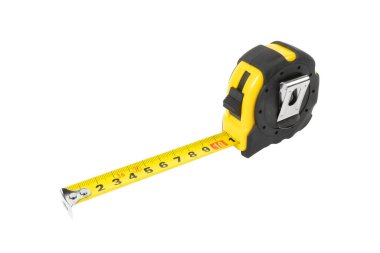 Teyp ölçüsü beyaz arkaplanda izole edildi. Teyp ölçümü izole edildi