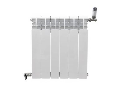 Heater battery isolated on black background. Radiator. Home water heater convector isolated. Heating convector.