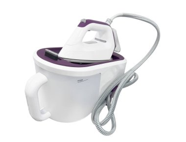 Beyaz arka planda izole edilmiş pürüzsüz demir. Beyaz mavi renklerde elektrik demiri izole edilmiş..