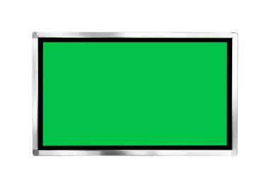PC computer showing blank isolated green screen with chroma key isolated on white background. Isolated green screen. Copy space. Empty space for text