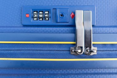 Combination lock close-up. Numbers on the code lock. Code lock on suitcase.