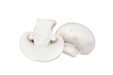 Whole champignon mushrooms isolated on a white background. Mushrooms background. Fresh porcini champignon mushrooms close up.