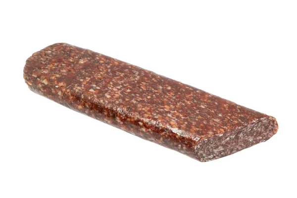 Draufsicht Auf Geräucherte Salami Chorizo Würstchen Isoliert Auf Weißem Hintergrund — Stockfoto