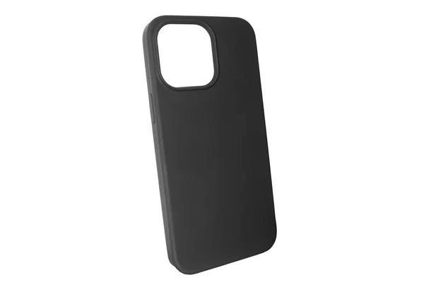 Mobile phone case isolated on white background. Smart phone case isolated. Black silicone case for smartphone or phone with cutouts for the camera. Front view