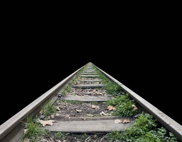 Velha Estrada Ferro Abandonada Isolada Terreno Negro — Fotografia de Stock