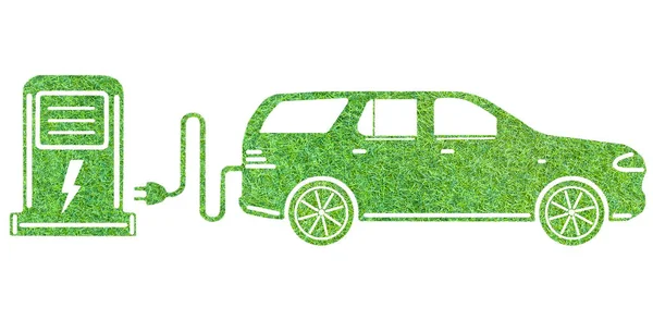 Екологічно Чиста Концепція Автомобіля Станцією Зарядки Електромобілів Автомобіль Покритий Травою — стокове фото
