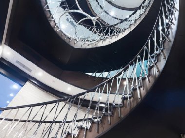 Modern stairs in loft interior. Interior with stairs. Straight staircase with railings