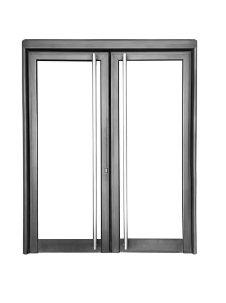 Вхідні Скляні Двері Ізольовані Білому Тлі Чорні Міжкімнатні Двері Ізольовані — стокове фото
