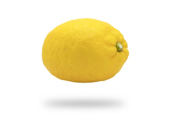 Ripe Whole Yellow Lemon Citrus Fruit Water Drops Isolated White — Stock Photo, Image