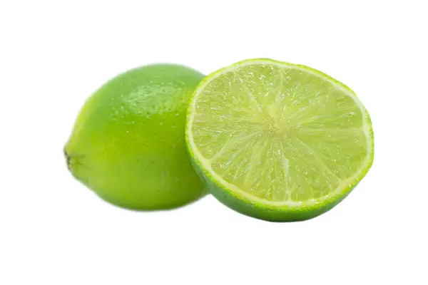 Whole Sliced Fresh Lime Isolated White Background Lime White Background — Stock Photo, Image