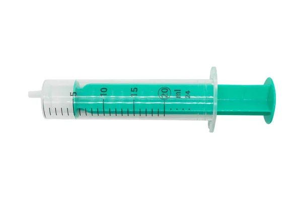 Töm Sprutan Nära Håll Isolerad Vit Bakgrund Vaccinera Injektionssprutan Plast — Stockfoto