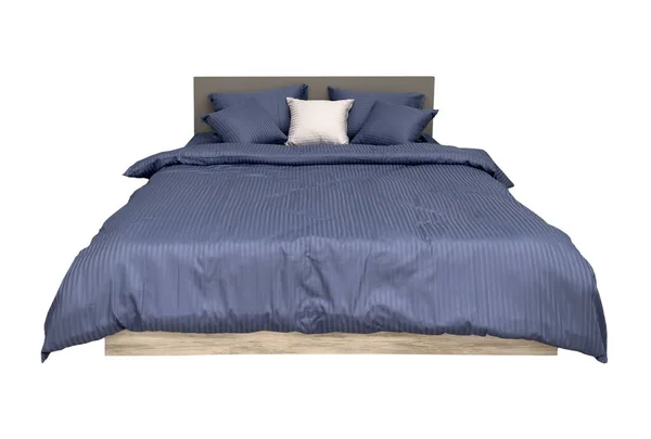 Elegantes Gemütliches Bett Mit Kopfteil Decke Und Kissen Isoliert Auf — Stockfoto
