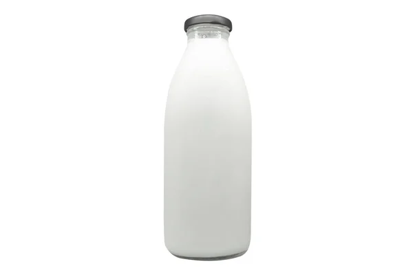 Glass Bottle Fresh Milk Mockup Black Colored Cap Enclosure Isolated — Stock Photo, Image