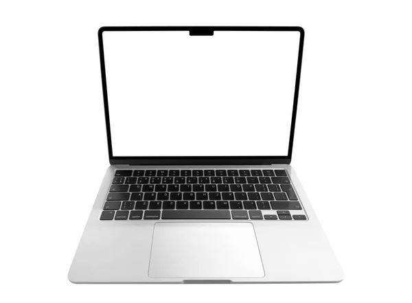 笔记本电脑电脑与空白屏幕模拟隔离在白色背景 具有剪切路径的笔记本电脑隔离屏幕 电脑白屏 有复制空间 文本的空白空间 — 图库照片
