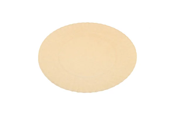 Вид Сбоку Желтая Пустая Бумажная Тарелка Быстрого Питания Изолированная Белом — стоковое фото