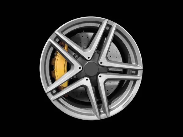 Car Alloy Wheel Tyre Isolated Black Background New Alloy Wheel — Stock fotografie