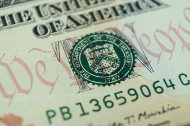 Macro, 10 dolarlık banknotların köşesinin resmini çekti. Finansal başarı kavramı. 10 dolarlık banknotların geçmişi. On dolar..