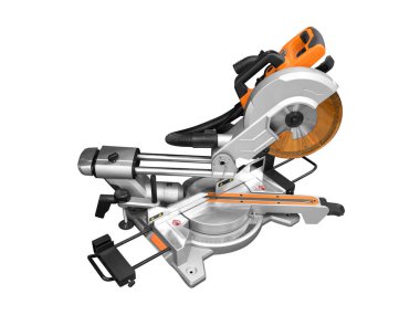 Beyaz arkaplanda izole edilmiş elektrikli aletler dairesel testere