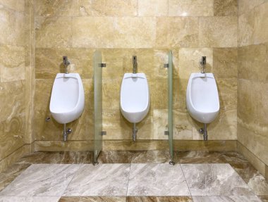 Modern Marbel banyo iç mimarisi. Tuvalet arkası sidikli modern tuvalet. Modern banyo tasarımı.