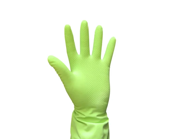 Green Rubber Gloves Cleaning Isolated Black Background — Stock Photo, Image