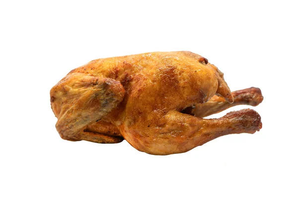 Вкусный Золотисто Коричневый Жареный Цыпленок Белом Фоне Вкусная Курица Гриле — стоковое фото