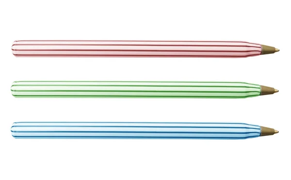 Kırpma Yolu Ile Beyaz Arkaplanda Izole Edilmiş Renkli Kalem Tükenmez — Stok fotoğraf