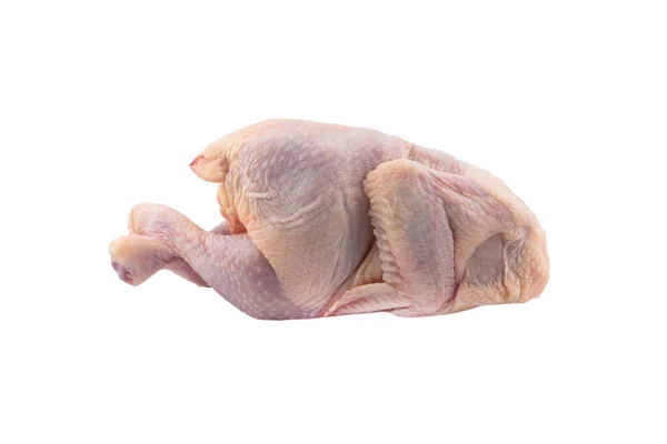 Färsk Kyckling Isolerad Vit Bakgrund Med Klippning Väg Sidovy Hela — Stockfoto