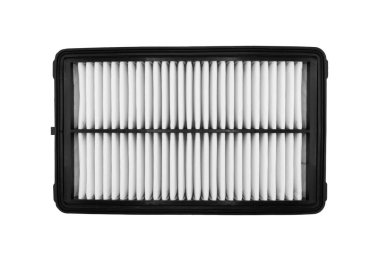 Yeni araba hava filtresi elemanı. Araba motoru hava filtresi beyaz arka planda izole edildi. Kapalı hava filtresi izole edildi. Araba servisi veya bakım için yedek parça