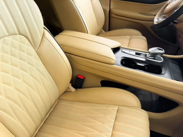 Modern Luxury Car Brown Leather Interior Part Orange Leather Car Stock Image