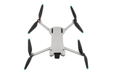 İnsansız hava aracı beyaz arka planda izole edildi. Üst Manzara. Kameralı kuadkopter dronu beyaza izole edildi