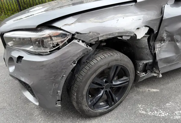 Grey Car Crashed Accident Car Accident Road Car Crash Accident Stock Photo