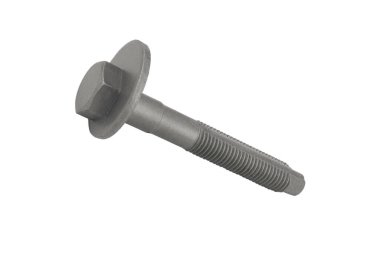 Camber, beyaz arka planda civataları yakın plan ayarlıyor. Cam cıvatası izole. Tekerleğin açısını izole etmek için eksantrik vida cıvatası. 