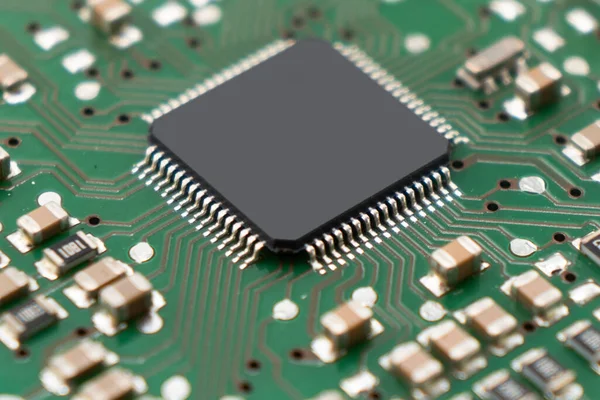 Circuit Board Met Weerstanden Microchips Elektronische Componenten Achtergrond Computerhardware Technologie Stockafbeelding