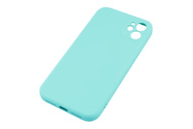 Cep telefonu kabini beyaz arka planda izole edilmiş. Akıllı telefon kulübesi izole. Akıllı telefon ya da kamera kesikli telefon için mavi silikon çanta.