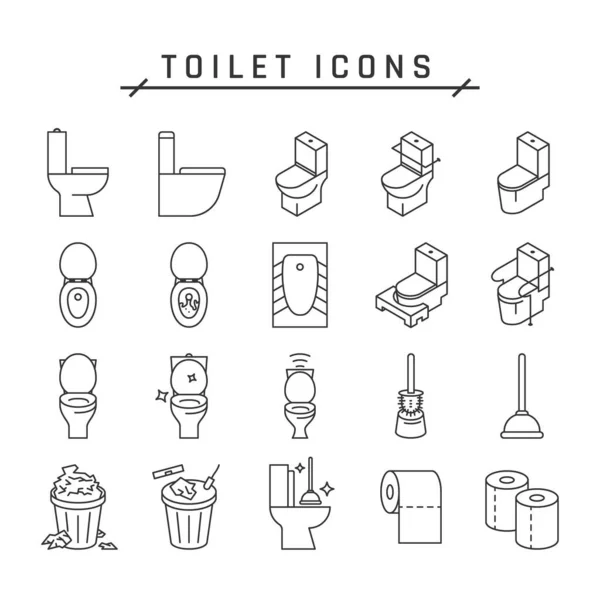 Ikony Linii Toalety Ustawione Piktogramy Dla Osób Niepełnosprawnych Stołek Prawidłowej — Wektor stockowy