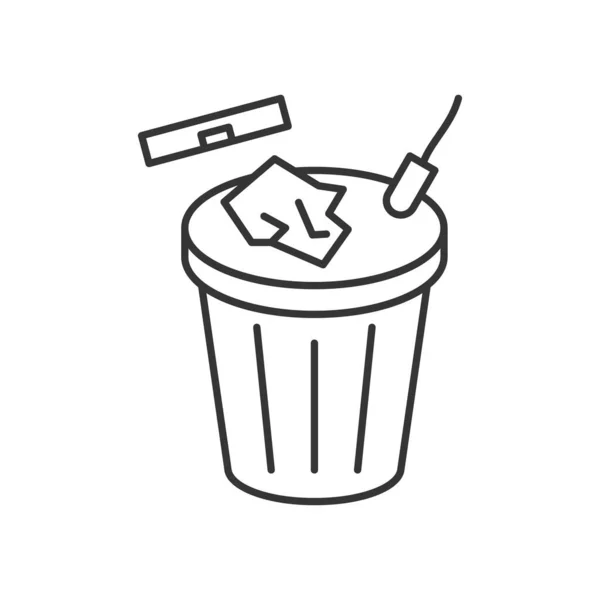 厕所垃圾箱线图标 把垃圾扔进一个水盆的概念 在白色背景上孤立的矢量象形文字 — 图库矢量图片