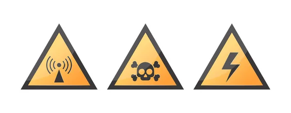 Ikony Nebezpečí Žluté Trojúhelníkové Varovné Signály Neionizující Záření Jed Vysokonapěťové — Stockový vektor