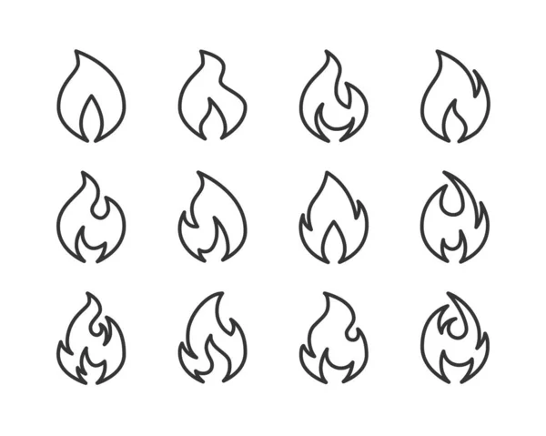 Tűzvonal Ikonok Egyszerű Fekete Láng Emoji Lapos Stílusban Elszigetelt Fehér — Stock Vector