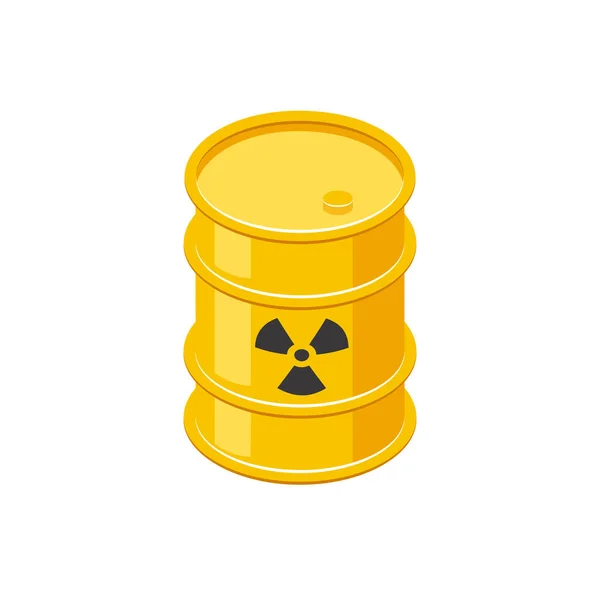 Lufa Izometryczna Odpadami Promieniotwórczymi Ikona Metalowo Żółty Bęben Niebezpiecznym Znakiem — Wektor stockowy