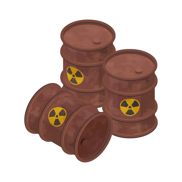 Isometric Rusty Barrels Radioactive Waste Icon Metal Drums Vector Illustration — Stock Vector