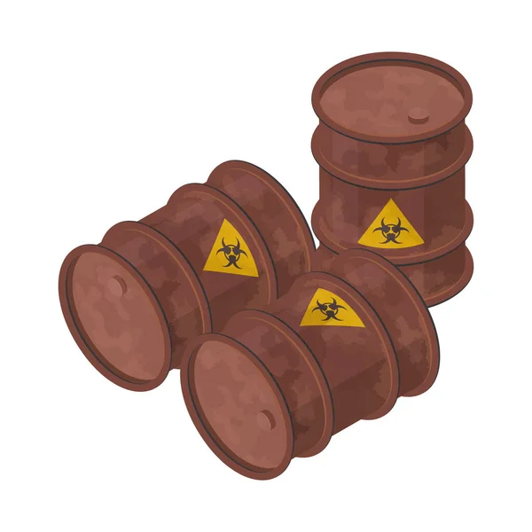 Barrica Oxidada Isométrica Con Residuos Riesgo Biológico Icono Tambor Metal — Vector de stock