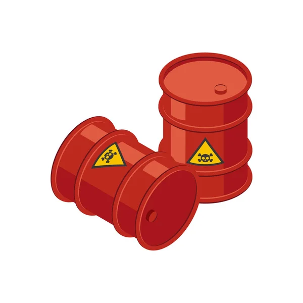 Ізометричні Стволи Токсичними Відходами Значок Червоних Металевих Барабанів Попереджувальним Знаком — стоковий вектор