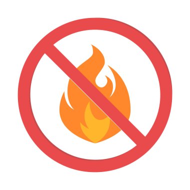 Ateş ikonu yok. Alevli tehlike işareti. Düz bir arkaplanda izole edilmiş vektör illüstrasyonu